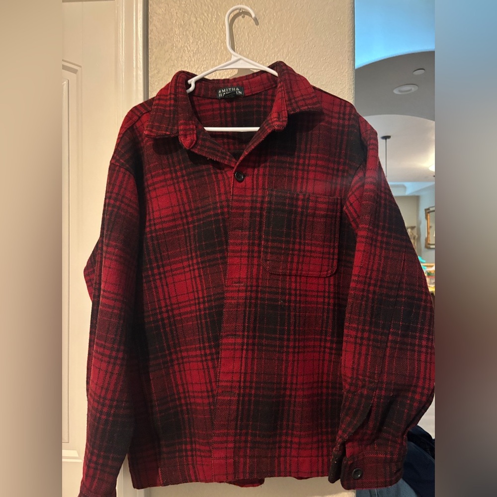 SMITH Red and Black Plaid wool Men's coat